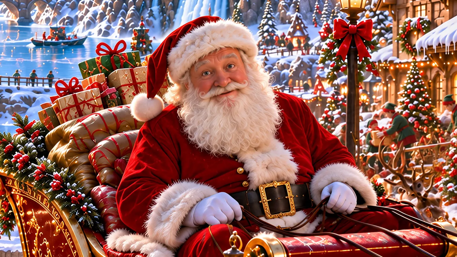 Santa smiles goodbye