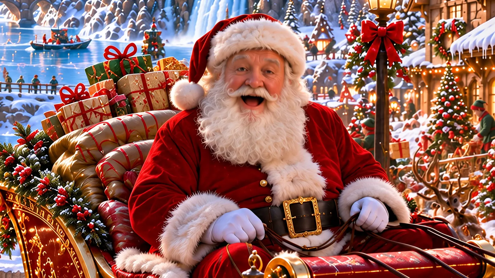 Santa laughs in his sleigh