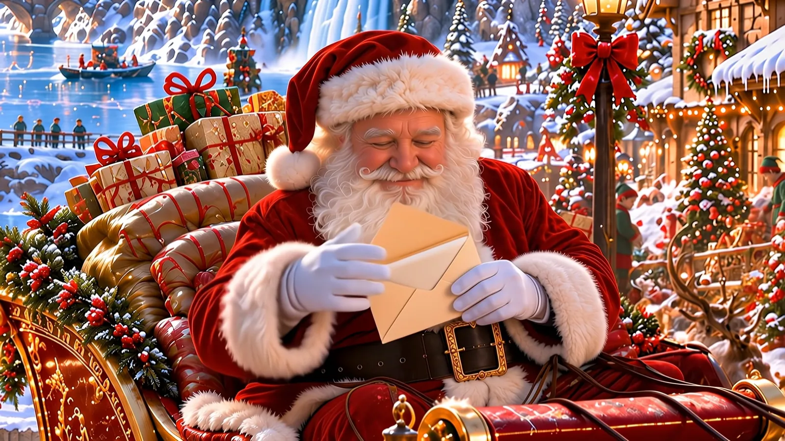 Santa opens the envelope